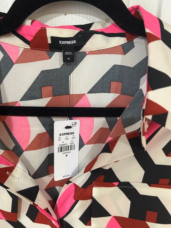 Express Geometric Print Shirt Dress in Pink & Black NWT - Picture 2 of 8